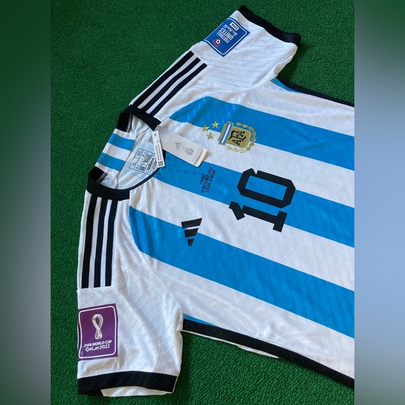 NWT Argentina 3-star WC Champions France Date PLAYER VERSION Jersey “Messi 10” - Picture 4 of 6